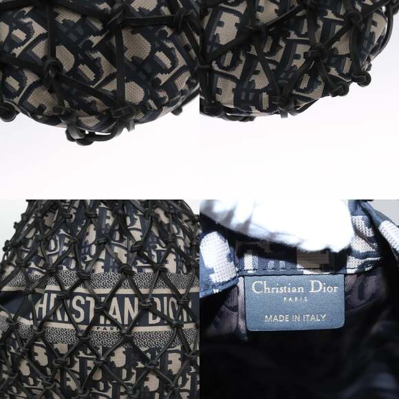 Christian Dior Trotter Canvas Hand Bag Navy Gold Auth 169605  DIOR Trotter Canvas Hand Bag Navy